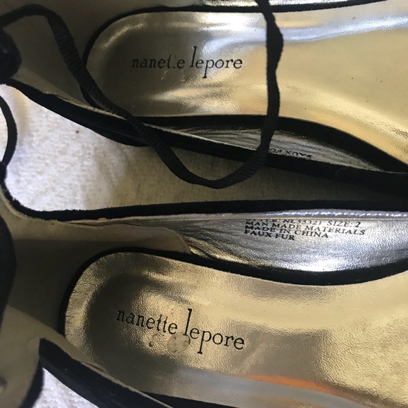 Nanette Lepore black velvet Pom-Pom ankle strap - Picture 7 of 8